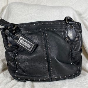 B. Makowsky super soft black leather handbag with silver studded detail